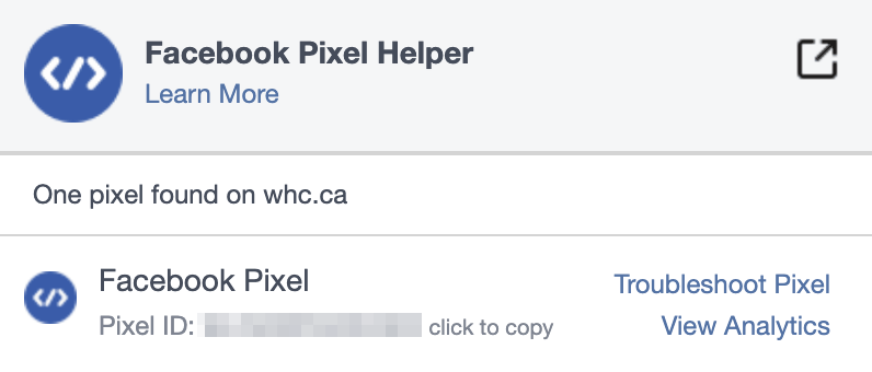 Facebook Pixel Helper Result