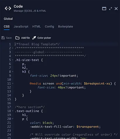 Screenshot of the Code feature