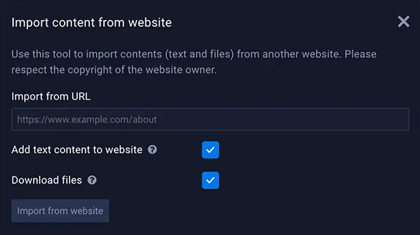 Screenshot of the Import feature