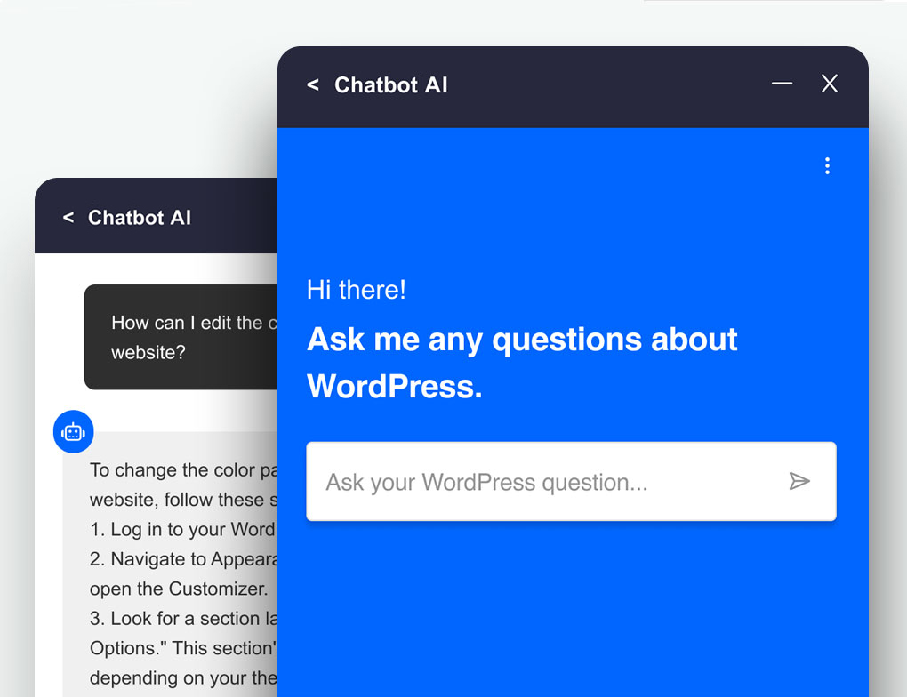Screenshot of the chatbot helping you in WordPress