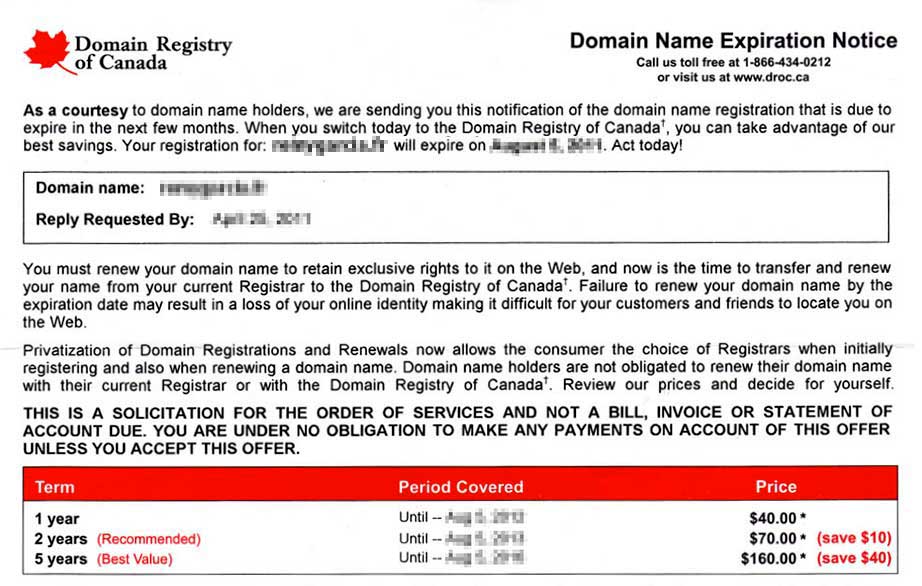 Domain Registry of Canada Scam